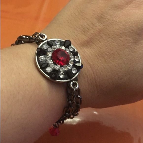 leather Swarovski rocker goth 4in1 necklace bracelet - Picture 7 of 16